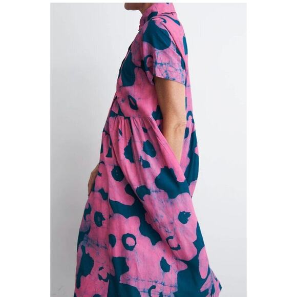 OSEI DURO Sz M Medium Imperium Dress Pool Party Pink Teal Midi Rayon - Picture 5 of 13